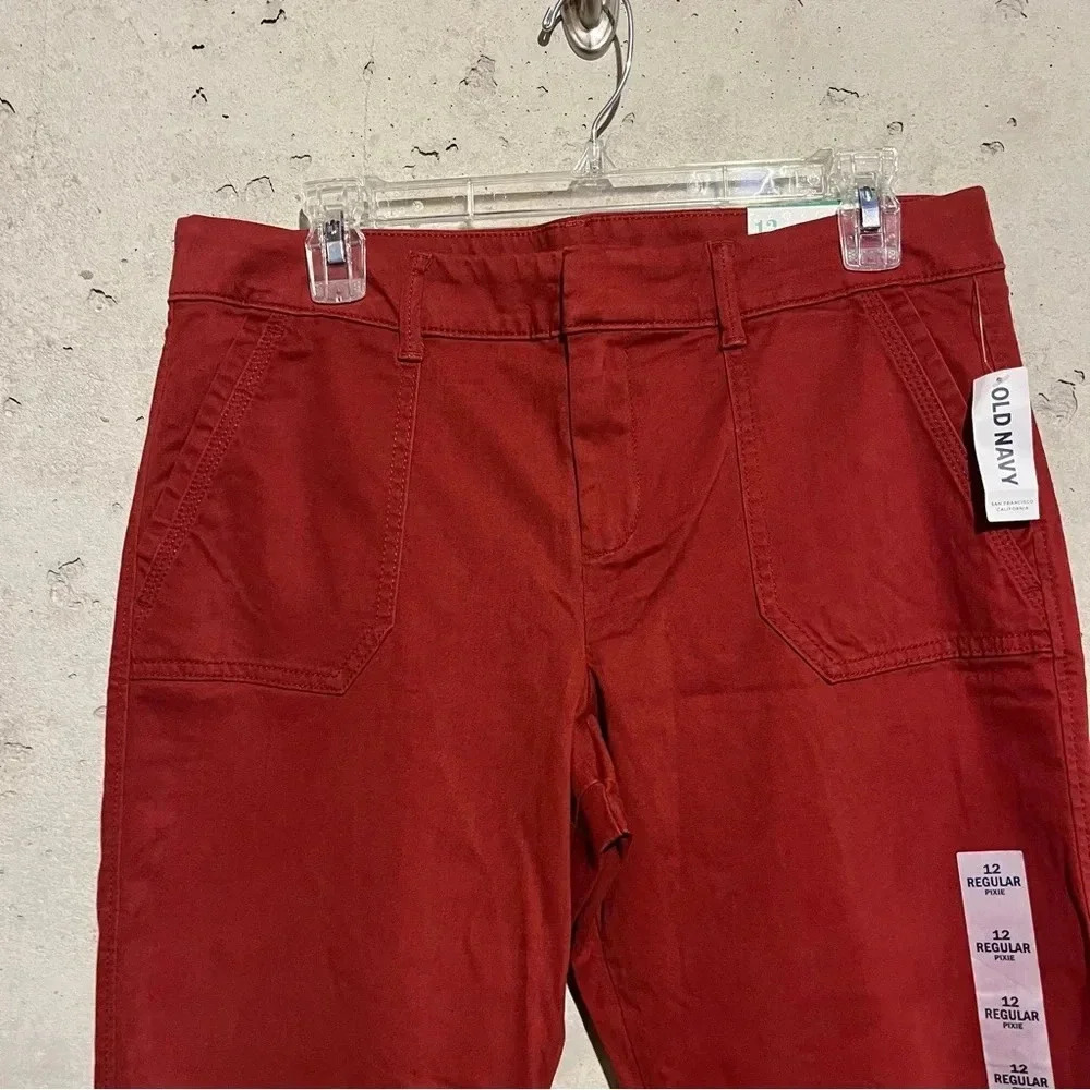 NWT Old Navy Women's Pixie Ankle Length Chino Pants Sz 12 Fall Orange - Picture 2 of 10